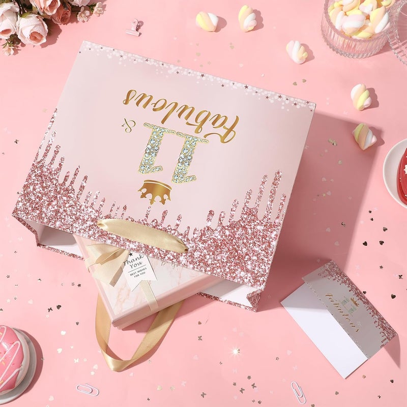 Yoirrat Rose Gold 11 & Fabulous 11th Birthday Gift Bag for Girls Large Pink Happy 11th Birthday Gift Bag with Wrapping Paper and Card for Eleventh 11 Years Old Bday Decorations Party Supplies - Image 5